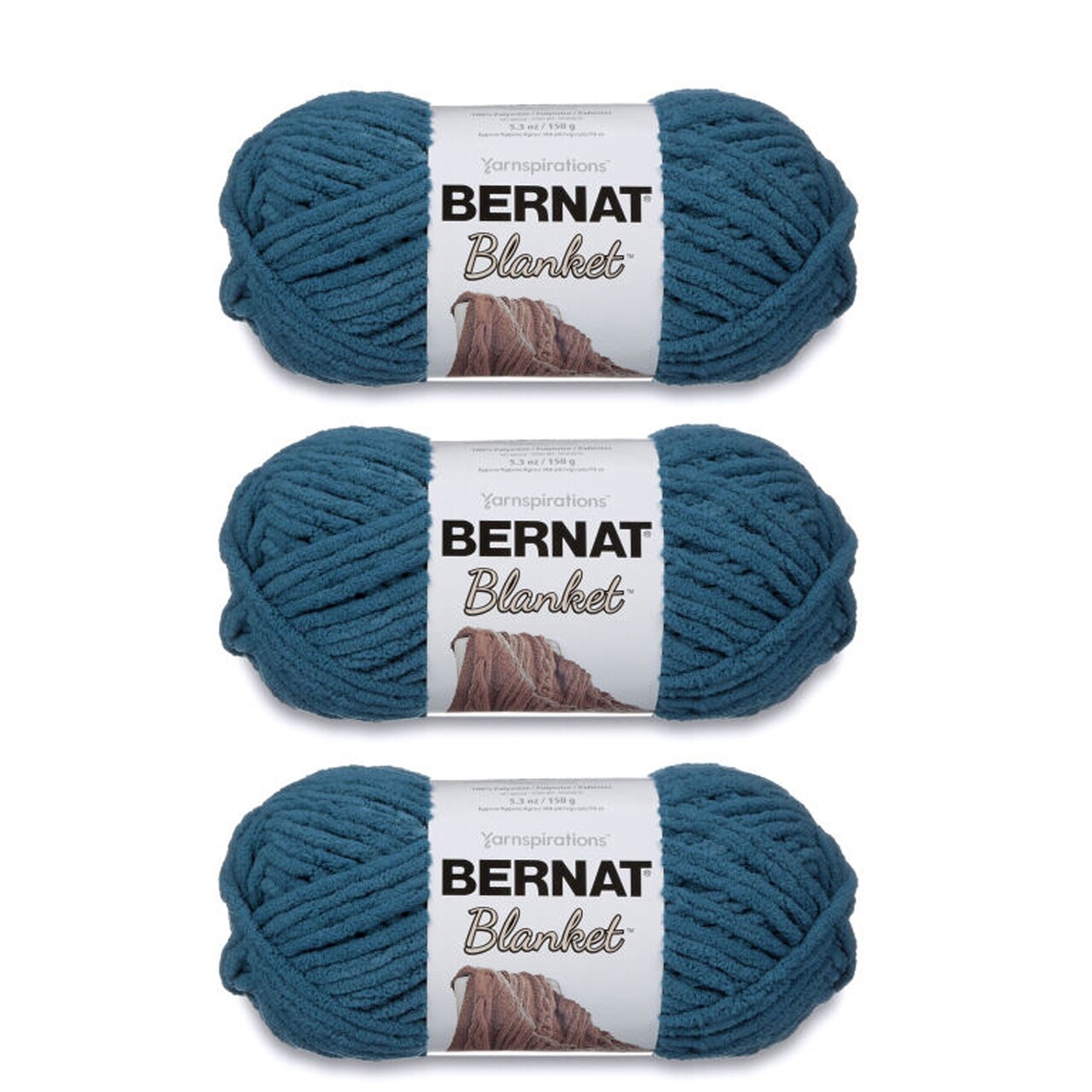 Bernat Blanket Dark Teal Yarn - 3 Pack of 150g/5.3oz - Polyester - 6 Super Bulky - 108 Yards - Knitting/Crochet